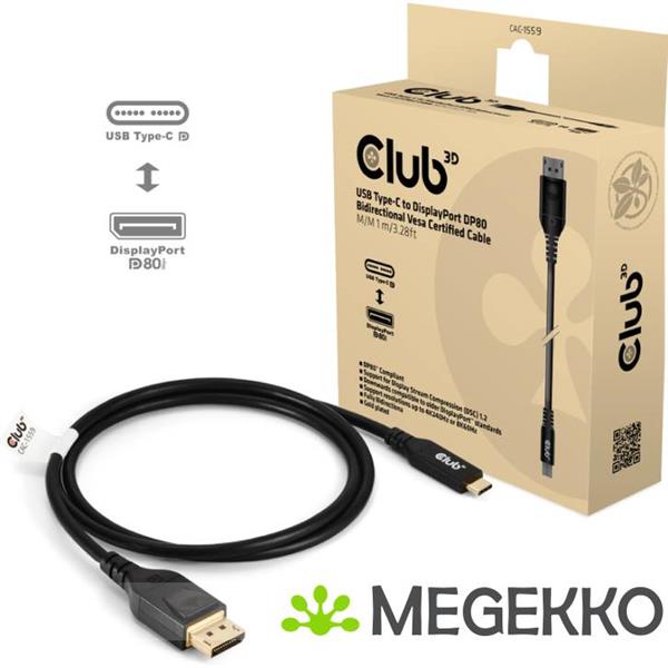 Grote foto club3d usb type c cable to dp 2.1 bi directional vesa dp80 certified cable m m 1m 3.28ft computers en software overige computers en software