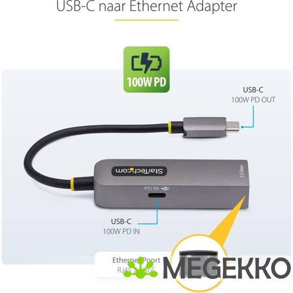 Grote foto startech.com 2.5gbe usb c naar ethernet adapter 100w pd pass through nbase t nic usb 3.0 type c 2 computers en software netwerkkaarten routers en switches