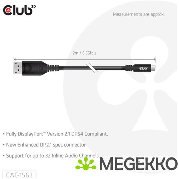 Grote foto club3d cac 1563 usb c to displayporttm 2.1 dp54 bi directional cable 8k120hz 2m 6.6ft computers en software overige computers en software