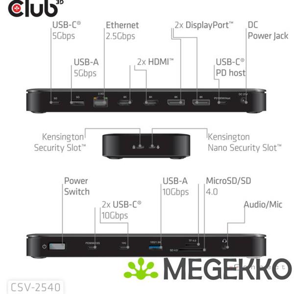 Grote foto club3d 14 in 1 usb c quad display dockingstation computers en software overige computers en software