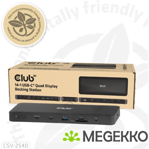 Grote foto club3d 14 in 1 usb c quad display dockingstation computers en software overige computers en software