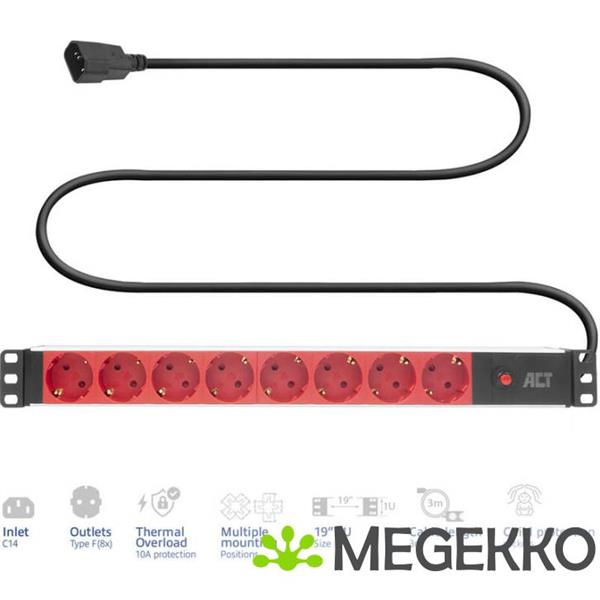 Grote foto act stekkerdoos pdu 19 inch c14 iec60320 8 voudig type f. 3m h05vv f 3g1.0 computers en software overige