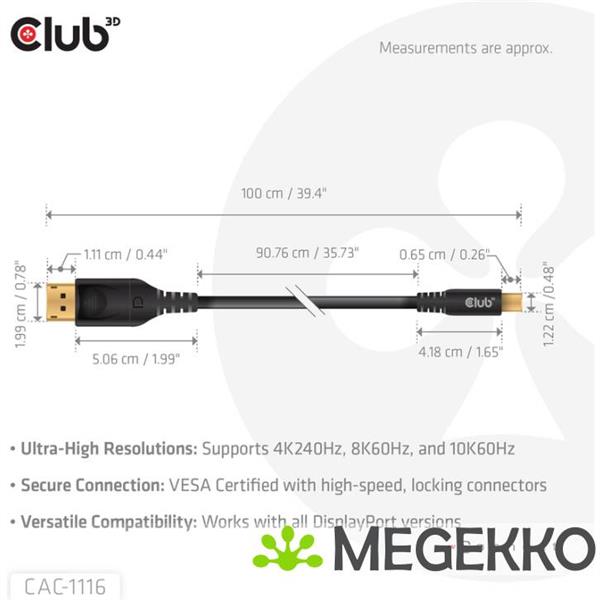 Grote foto club3d mini displayporttm to displayporttm bi directional vesa dp80 certified cable m m 1m 3.28ft computers en software overige computers en software
