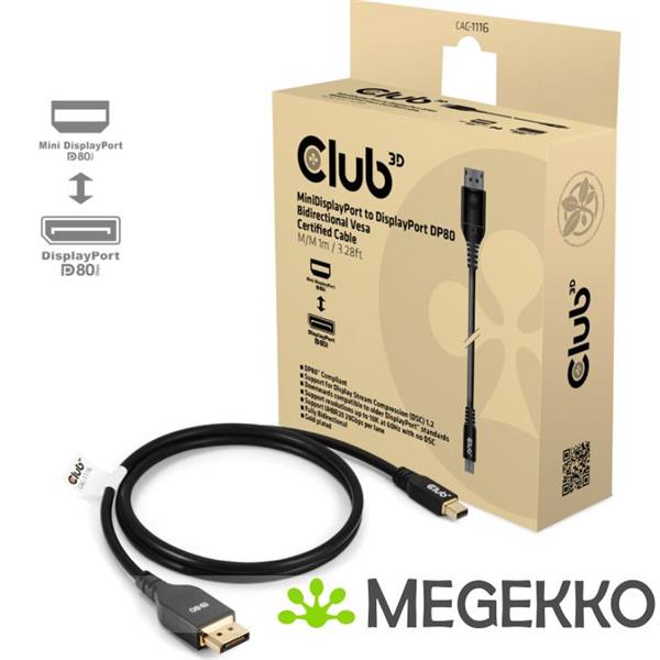 Grote foto club3d mini displayporttm to displayporttm bi directional vesa dp80 certified cable m m 1m 3.28ft computers en software overige computers en software