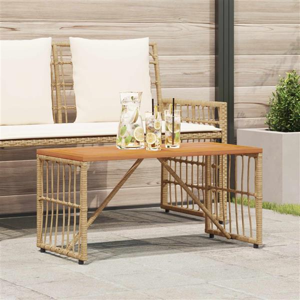Grote foto vidaxl buiten tafel naturel 80 x 40 x 40 cm staal en poly rattan tuin en terras tuinmeubelen