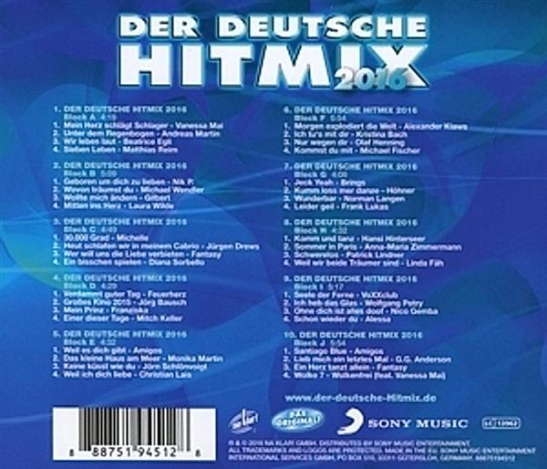 Grote foto sony music divers der deutsche hitmix die party 2016 muziek en instrumenten cds minidisks cassettes