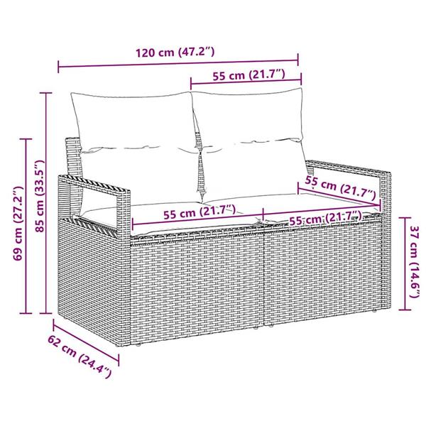 Grote foto vidaxl tuinbank met kussen 120 x 62 x 69 cm poly rattan tuin en terras tuinmeubelen