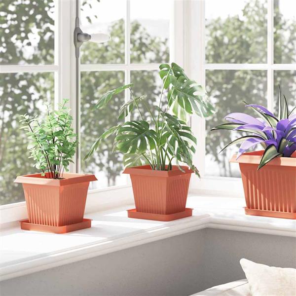 Grote foto vidaxl vierkante bloempot 6 pcs baksteenrood 16 x 16 x 14 cm kunststof tuin en terras overige tuin en terras