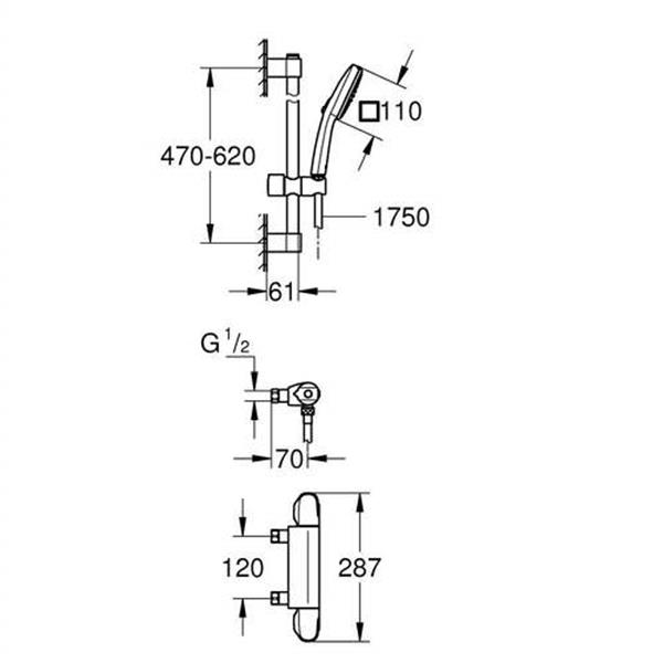 Grote foto grohe 1000 doucheset thermo kraan 12cm doe het zelf en verbouw sanitair