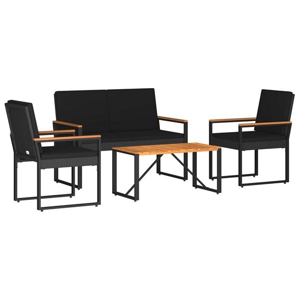 Grote foto vidaxl buitenmeubelset met kussen 4 pcs zwart poly rattan tuin en terras tuinmeubelen