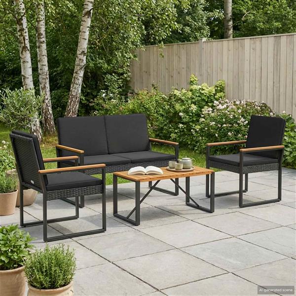 Grote foto vidaxl buitenmeubelset met kussen 4 pcs zwart poly rattan tuin en terras tuinmeubelen