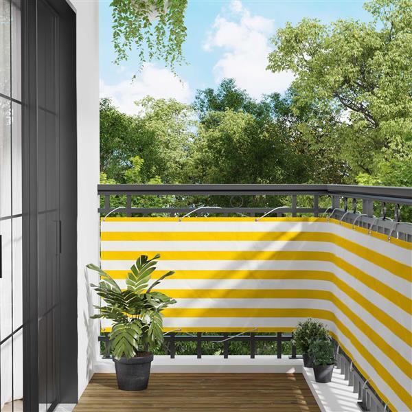 Grote foto vidaxl balkon scherm geel en wit 75 x 200 cm pu gecoat oxford alu tuin en terras overige tuin en terras