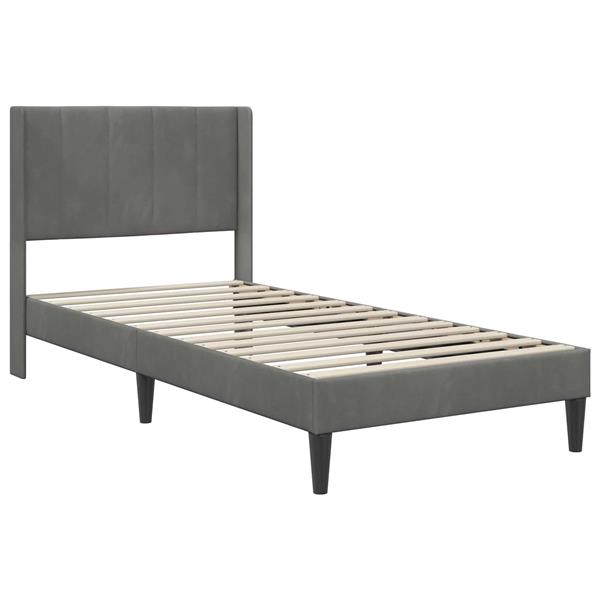 Grote foto vidaxl bedframe met hoofdeinde donkergrijs 90 x 190 cm fluweel antiek en kunst stoelen en banken