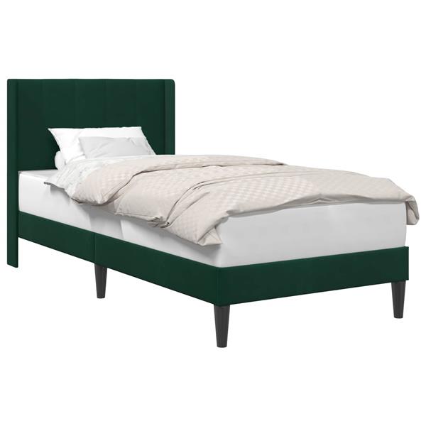 Grote foto vidaxl bedframe met hoofdeinde donkergroen 90 x 190 cm fluweel antiek en kunst stoelen en banken