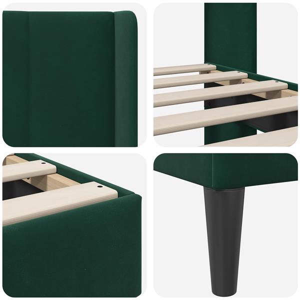 Grote foto vidaxl bedframe met hoofdeinde donkergroen 90 x 190 cm fluweel antiek en kunst stoelen en banken