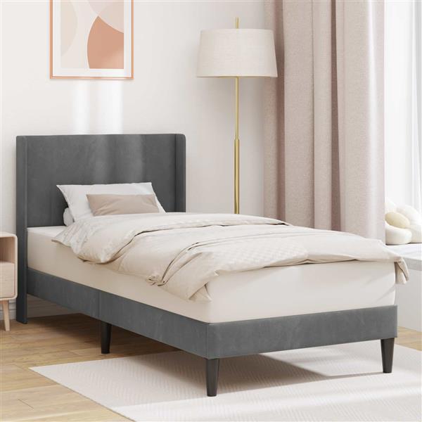 Grote foto vidaxl bedframe met hoofdeinde donkergrijs 90 x 190 cm fluweel antiek en kunst stoelen en banken