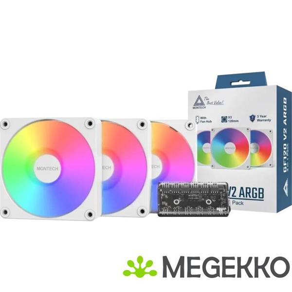 Grote foto montech gf120 v2 pwm argb 120mm wit 3 pack computers en software overige computers en software