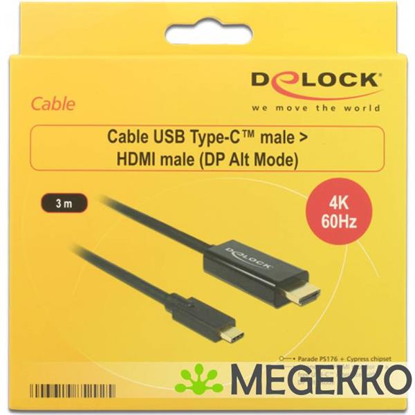 Grote foto delock 85292 kabel usb type c male hdmi male dp alt mode 4k 60 hz 3 m zwart computers en software overige computers en software