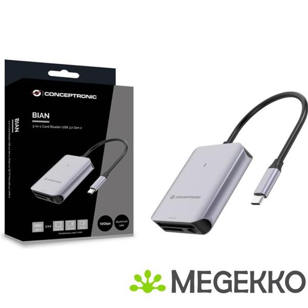 Grote foto conceptronic bian09g geheugenkaartlezer usb 3.2 gen 2 type c grijs computers en software netwerkkaarten routers en switches