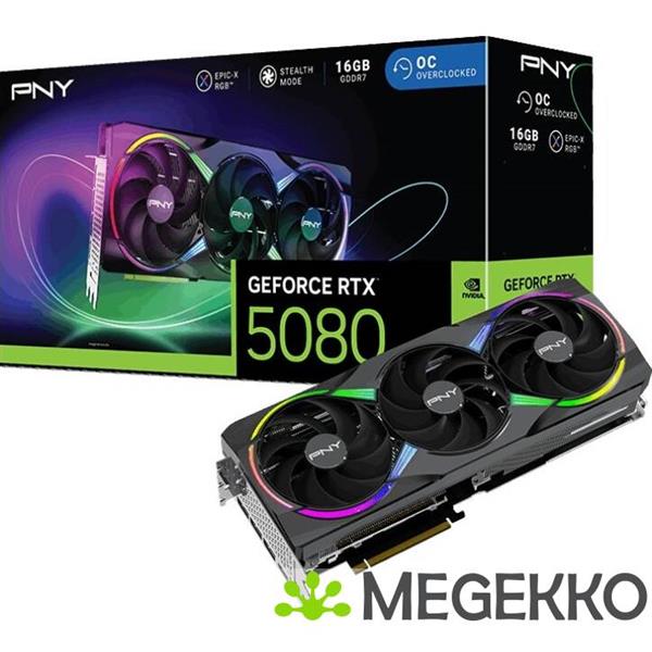 Grote foto pny geforce rtx 5080 16gb argb overclocked triple fan computers en software videokaarten