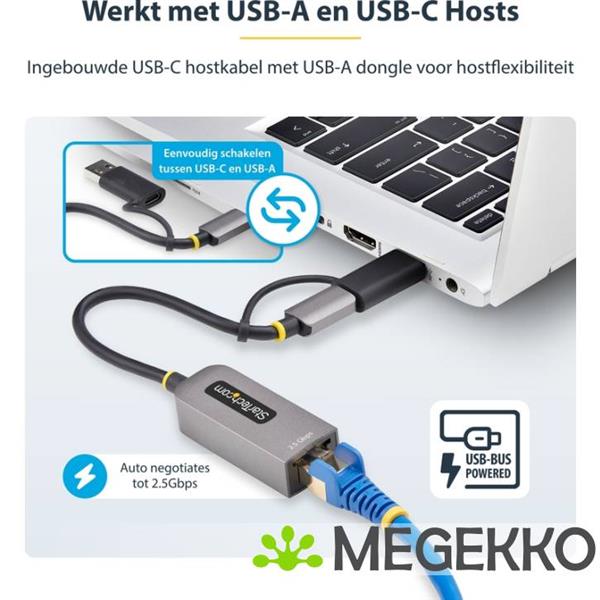 Grote foto startech.com 2.5gbe usb c naar ethernet adapter met usb a converter nbase t nic usb 3.0 type c 2.5 computers en software netwerkkaarten routers en switches