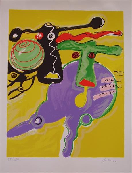 Grote foto peter diem cosmic cow yellow antiek en kunst litho en zeefdrukken