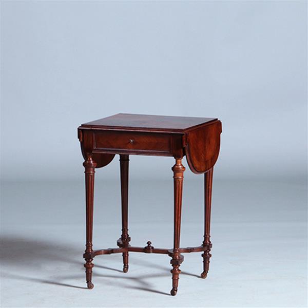 Grote foto palissander tafeltje met 2 hangoren een lade en opklapbare spiegel ca 1850 no.400930 antiek en kunst stoelen en banken