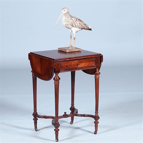 Grote foto palissander tafeltje met 2 hangoren een lade en opklapbare spiegel ca 1850 no.400930 antiek en kunst stoelen en banken