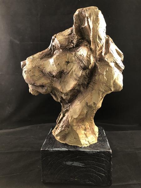 Grote foto een prachtige kop van een leeuw fraai in detail polystone woodlook tuin en terras tuindecoratie