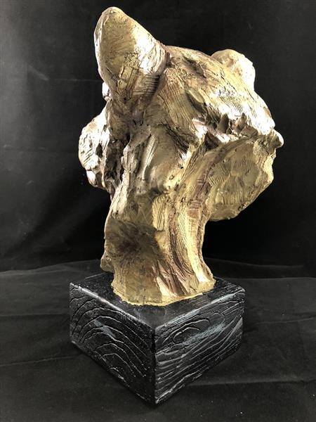 Grote foto een prachtige kop van een leeuw fraai in detail polystone woodlook tuin en terras tuindecoratie