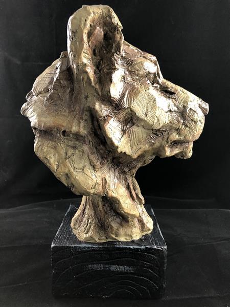 Grote foto een prachtige kop van een leeuw fraai in detail polystone woodlook tuin en terras tuindecoratie