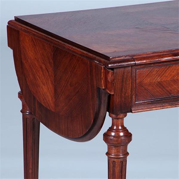 Grote foto palissander tafeltje met 2 hangoren een lade en opklapbare spiegel ca 1850 no.400930 antiek en kunst stoelen en banken