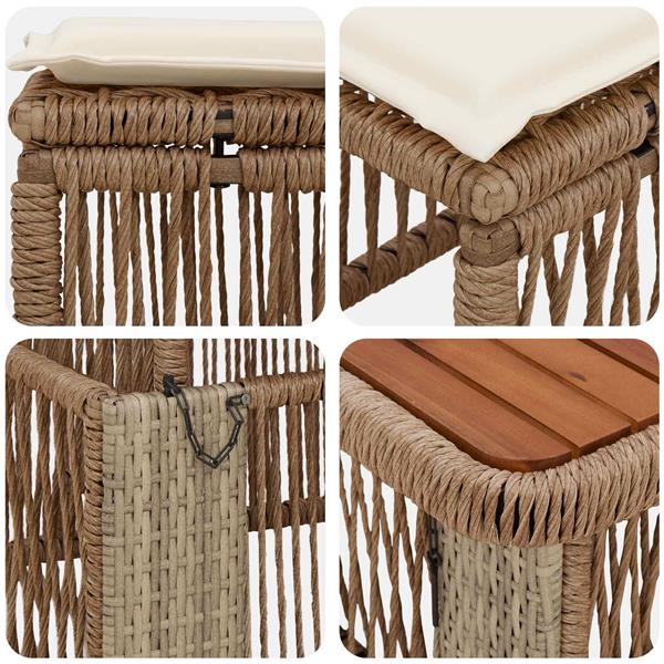 Grote foto vidaxl tuin eettafelset met kussen 4 pcs beige en cr me poly rattan tuin en terras tuinmeubelen