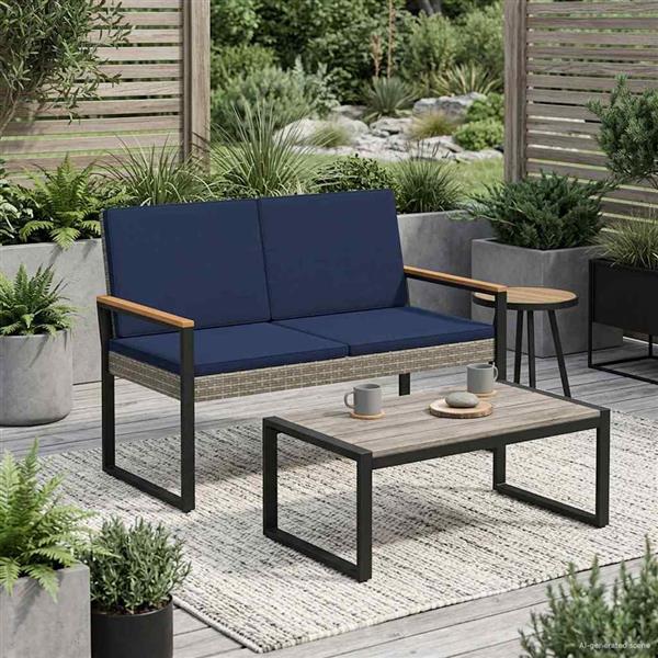 Grote foto vidaxl tuinbank grijs en marineblauw 107 x 61 x 80 cm poly rattan tuin en terras tuinmeubelen
