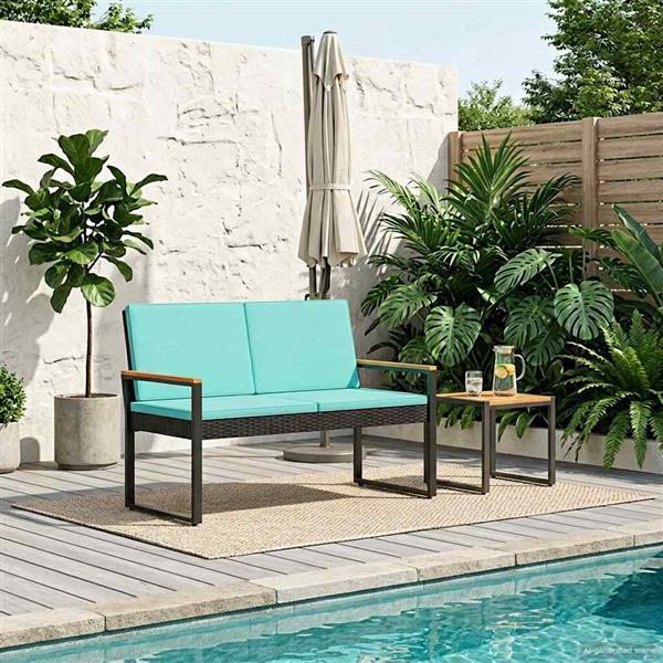 Grote foto vidaxl tuinbank zwart en turquoise 107 x 61 x 80 cm poly rattan tuin en terras tuinmeubelen