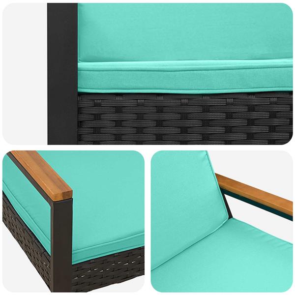 Grote foto vidaxl tuinbank zwart en turquoise 107 x 61 x 80 cm poly rattan tuin en terras tuinmeubelen