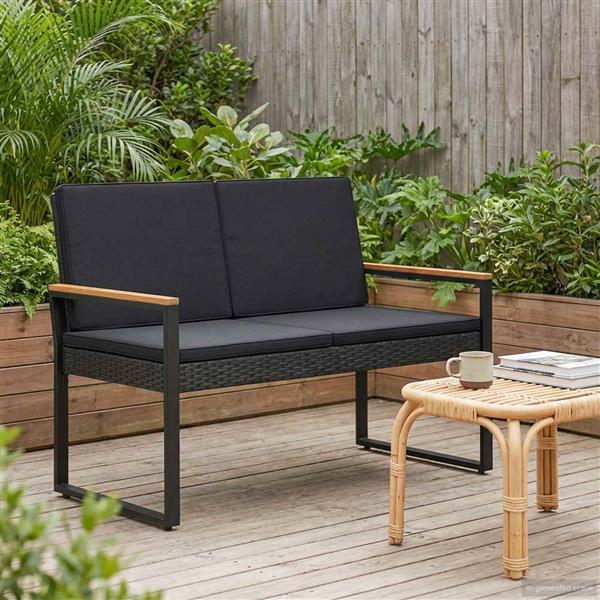 Grote foto vidaxl tuinbank met kussen zwart 107 x 61 x 80 cm poly rattan tuin en terras tuinmeubelen