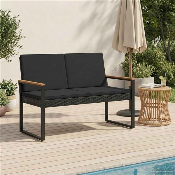 Grote foto vidaxl tuinbank met kussen zwart 107 x 61 x 80 cm poly rattan tuin en terras tuinmeubelen