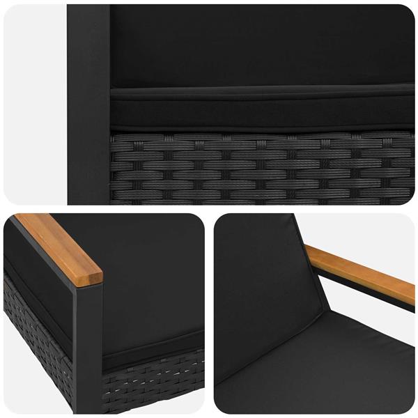 Grote foto vidaxl tuinbank met kussen zwart 107 x 61 x 80 cm poly rattan tuin en terras tuinmeubelen