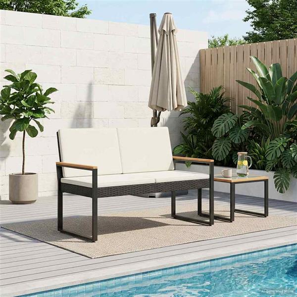 Grote foto vidaxl tuinbank zwart en cream wit 107 x 61 x 80 cm poly rattan tuin en terras tuinmeubelen