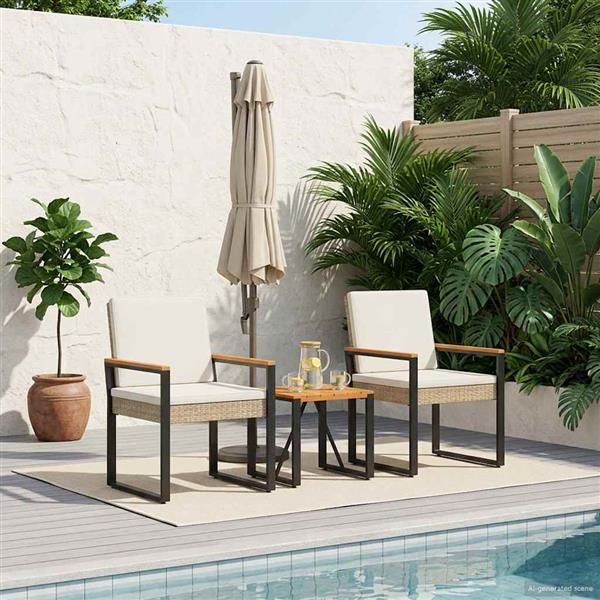 Grote foto vidaxl buitenmeubelset met kussen 3 pcs beige en cr me wit poly rattan tuin en terras tuinmeubelen
