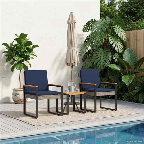 Grote foto vidaxl buitenmeubelset 3 pcs grijs en marineblauw poly rattan tuin en terras tuinmeubelen