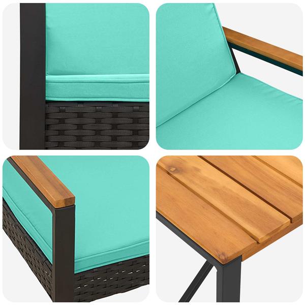 Grote foto vidaxl buitenmeubelset met kussen 3 pcs zwart en turquoise poly rattan tuin en terras tuinmeubelen