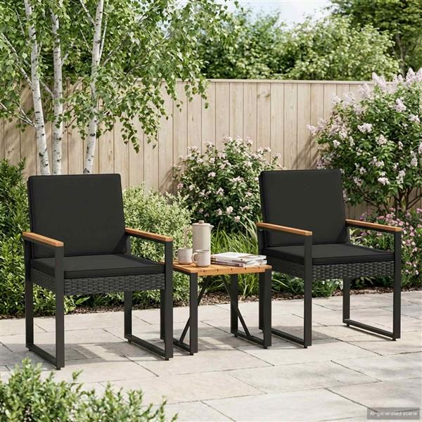 Grote foto vidaxl buitenmeubelset met kussen 3 pcs zwart poly rattan tuin en terras tuinmeubelen