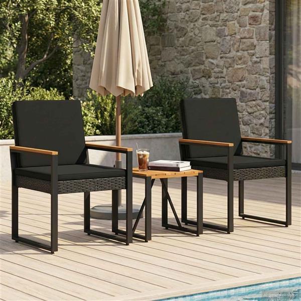 Grote foto vidaxl buitenmeubelset met kussen 3 pcs zwart poly rattan tuin en terras tuinmeubelen