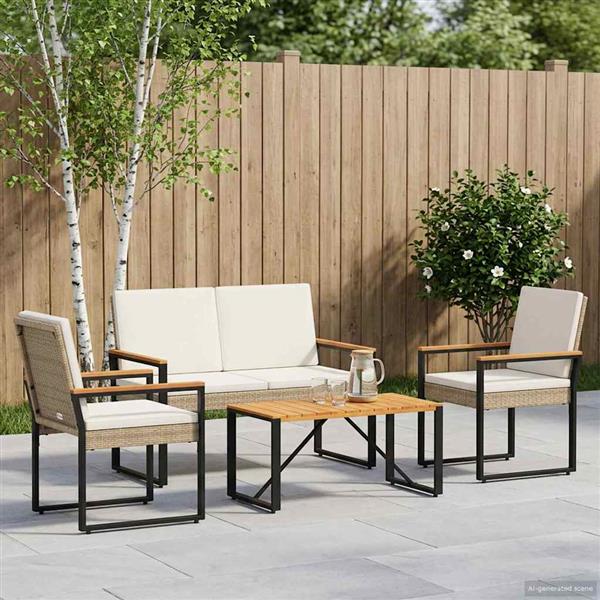Grote foto vidaxl buitenmeubelset met kussen 4 pcs beige en cr me wit poly rattan tuin en terras tuinmeubelen