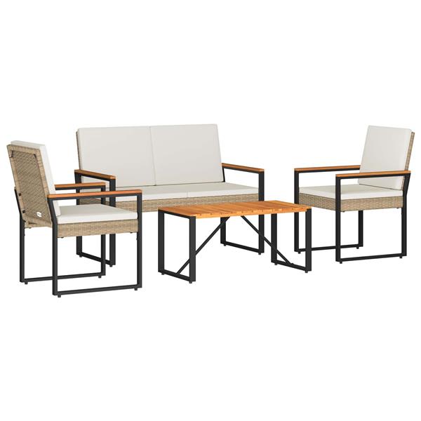 Grote foto vidaxl buitenmeubelset met kussen 4 pcs beige en cr me wit poly rattan tuin en terras tuinmeubelen