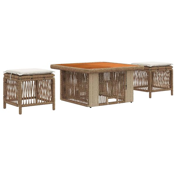 Grote foto vidaxl tuin eettafelset met kussen 3 pcs beige en cr me poly rattan tuin en terras tuinmeubelen