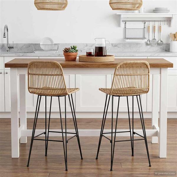 Grote foto vidaxl barkruk 2 pcs naturel 44 x 55 x 109 cm rattan en staal huis en inrichting krukken en barkrukken