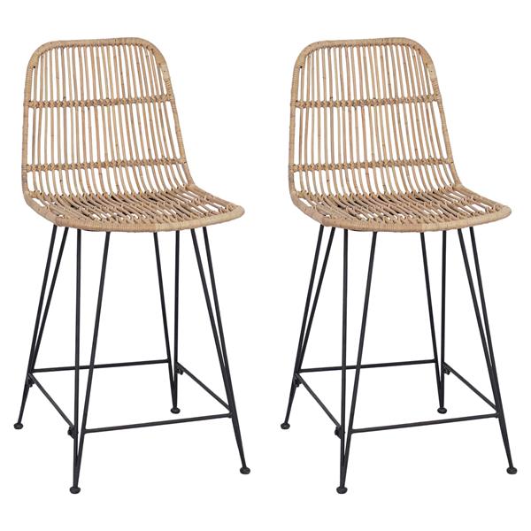 Grote foto vidaxl barkruk 2 pcs naturel 44 x 54 x 96 cm rattan en staal huis en inrichting krukken en barkrukken